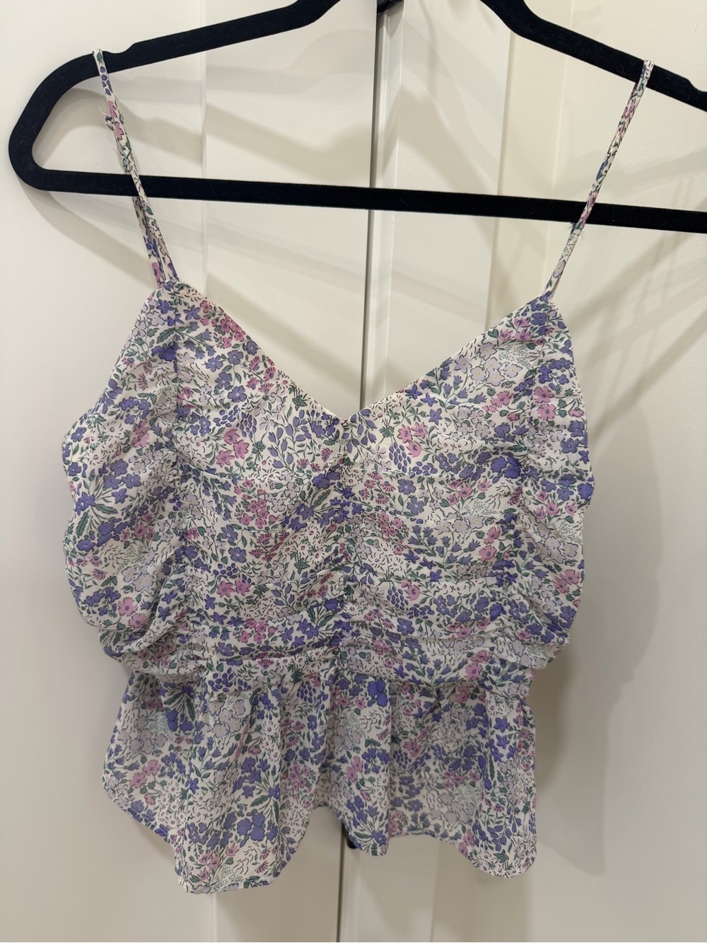 Floral V-Neck Peplum Cami in Lavender & Pink